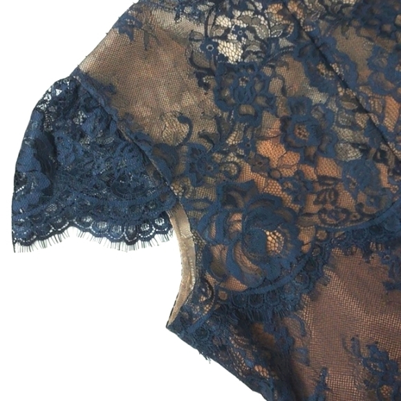 NEW Marchesa Notte Lace Ruffle Dress Teal Aqua Size 6 - Picture 15 of 16